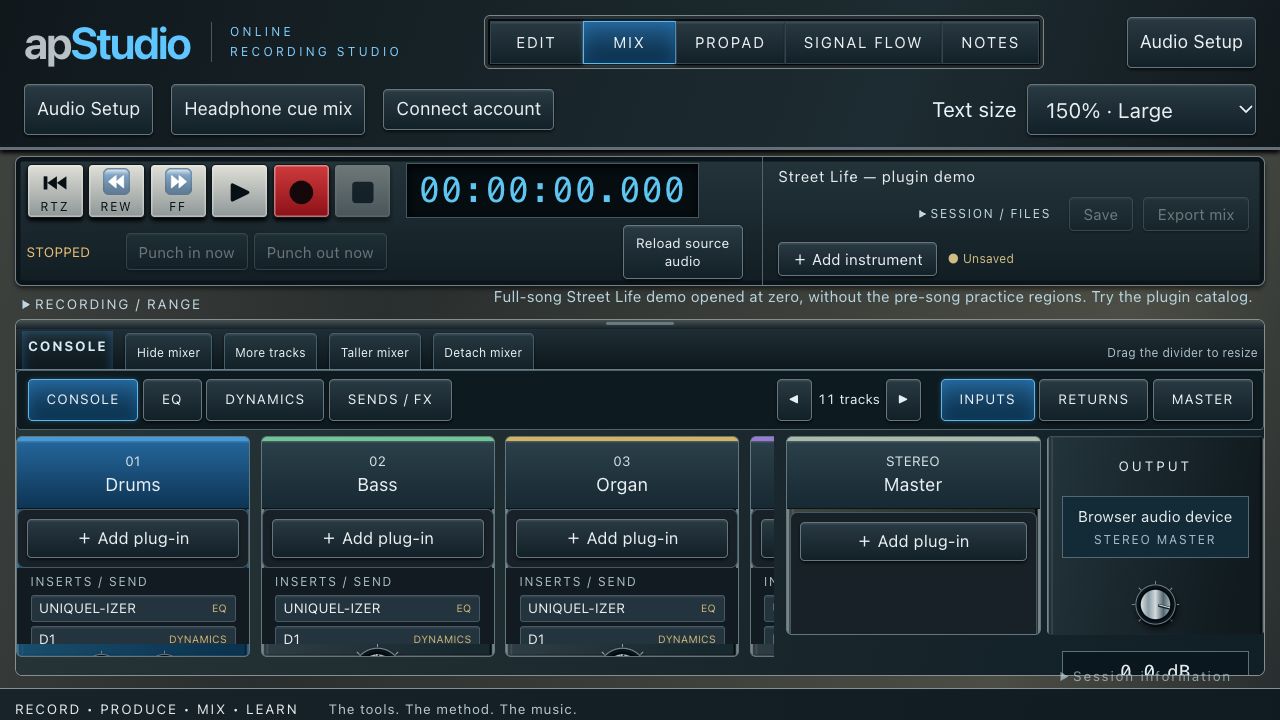 apStudio Online Mixing console