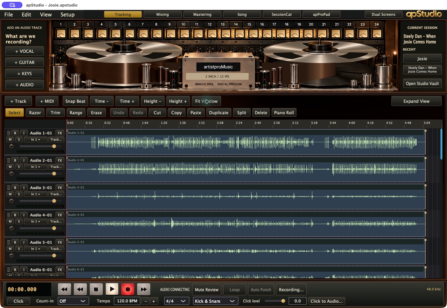 apStudio desktop recording and arrangement workspace