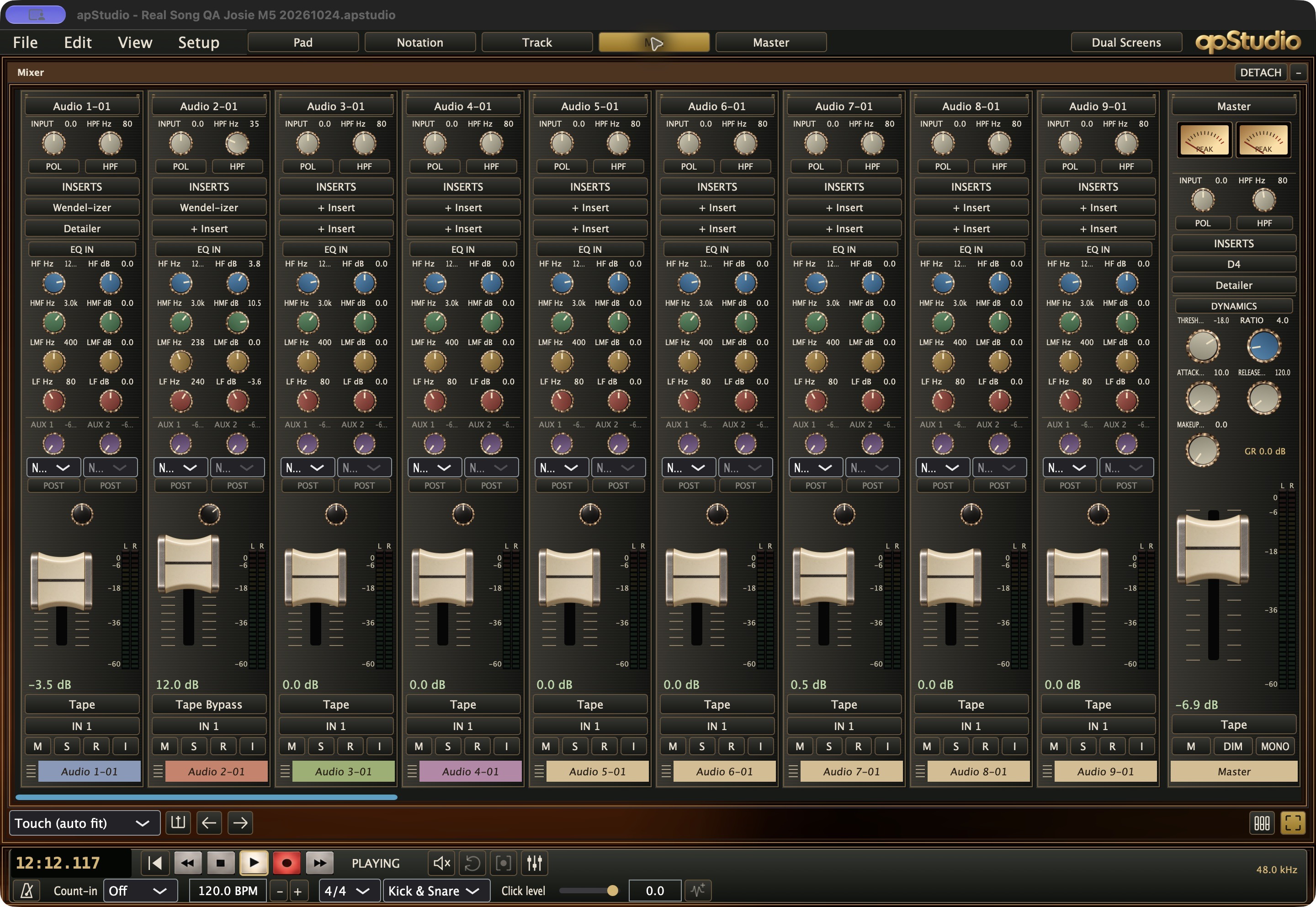 Native apStudio / full mixer, tape deck hidden