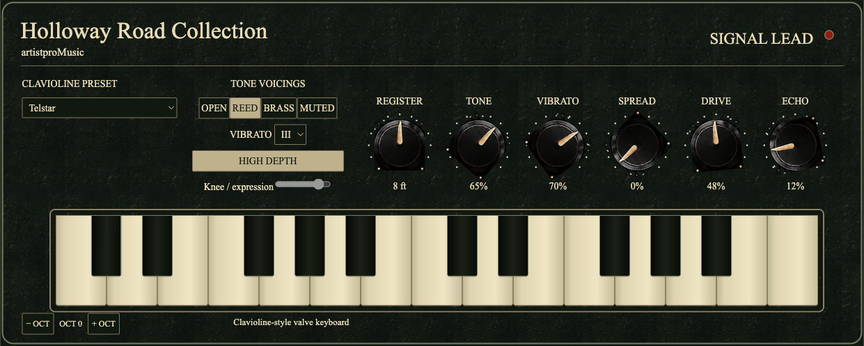 Holloway Road Signal Lead: tone voicings, vibrato, register, drive, echo and playable keyboard